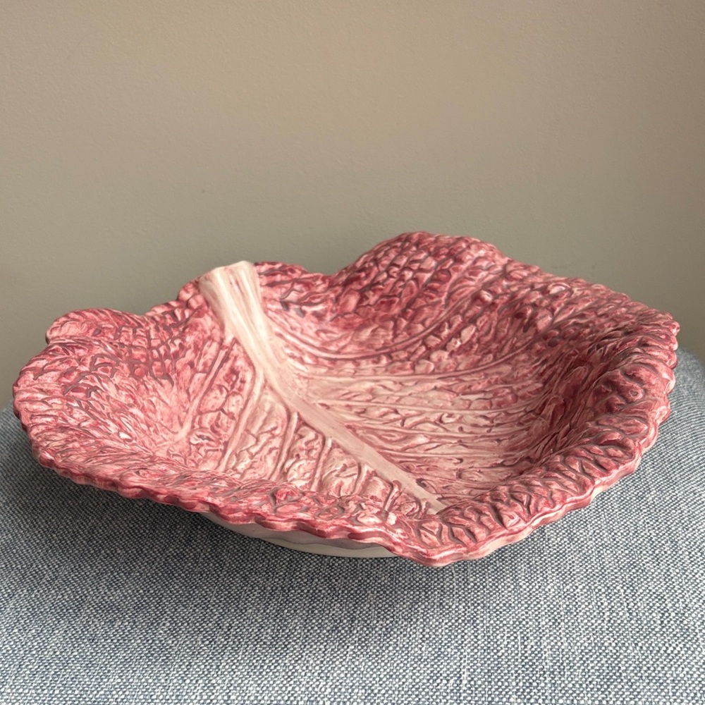 F&F Cabbage Leaf Red Pink Serving Bowl Dish Lettuce Large Vintage Rare 1989 - Picture 3 of 14